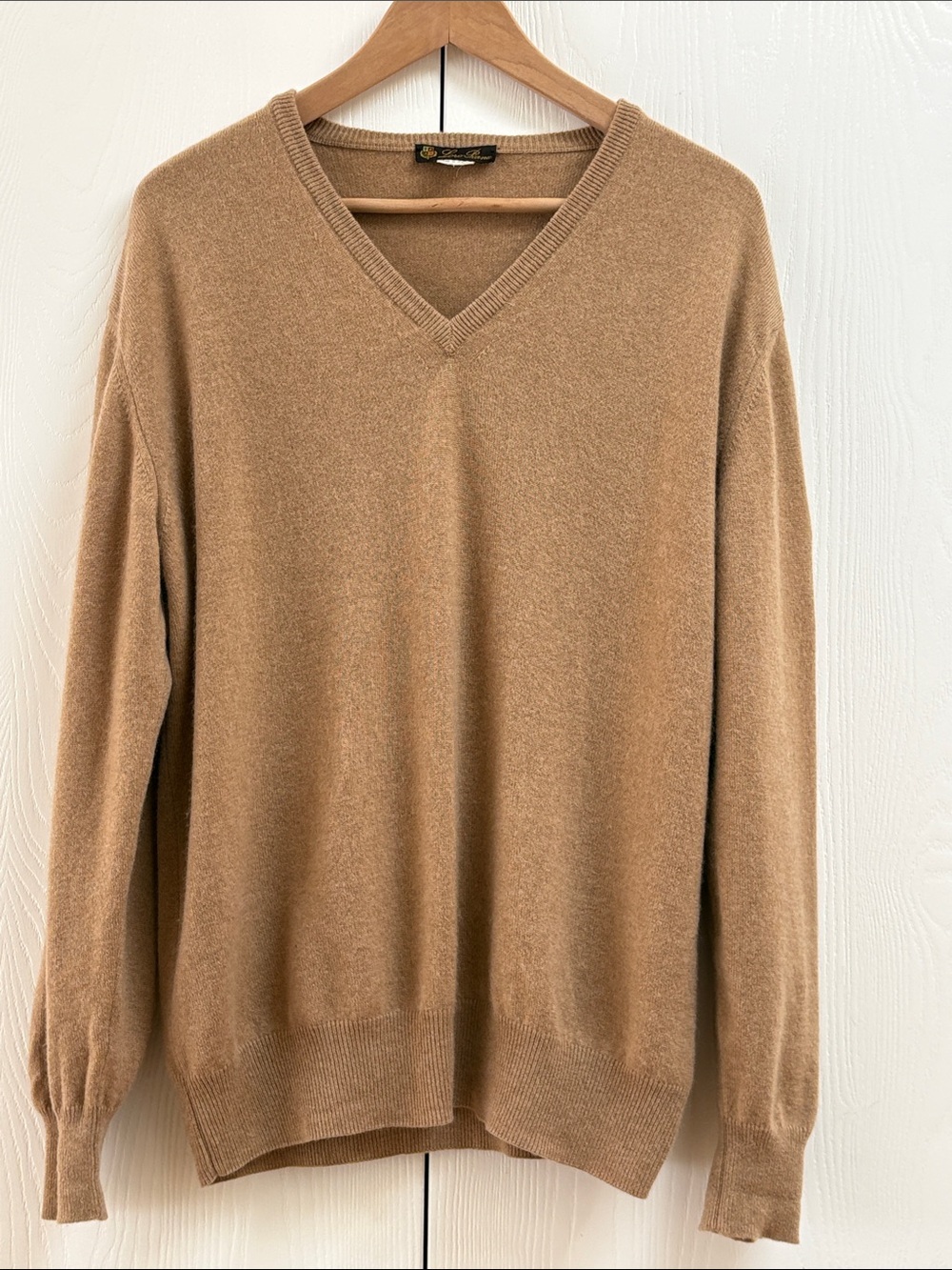 Loro Piana V-Neck Cashmere Sweater in Camel